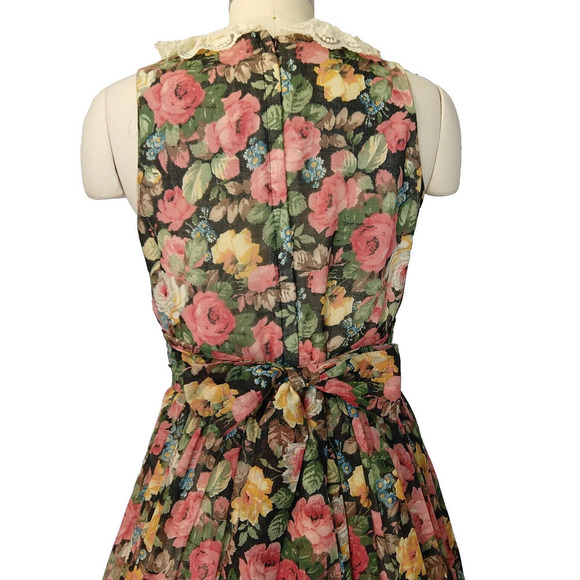 Gunne Sax Black Floral Corset Maxi Dress Size 13 Vintage 70s Prairie Roses Lace - Picture 8 of 15